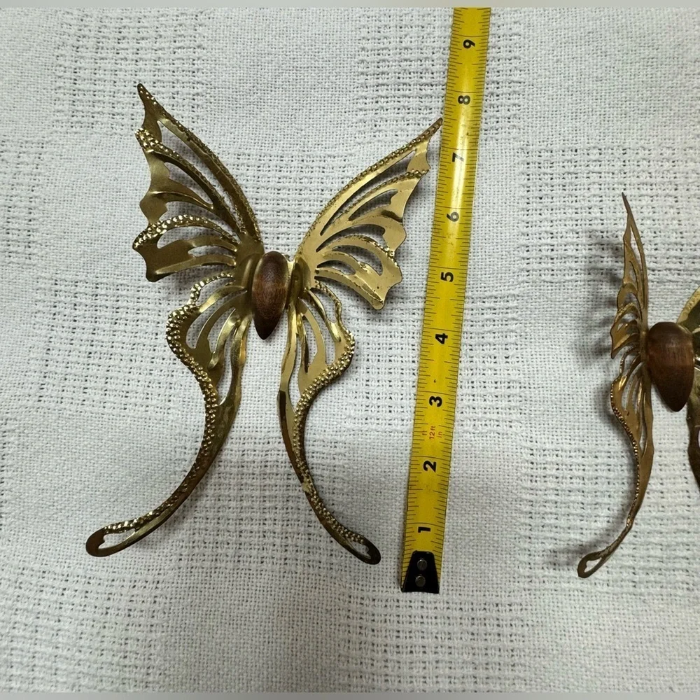 VTG MCM Brass wood butterfly wall decor 3 PCS